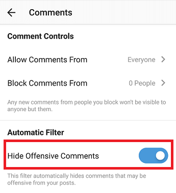 hide offensive comments ins