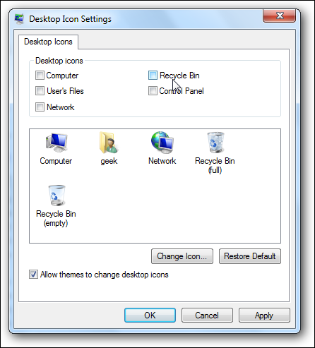 hide recycle bin in desktop icon settings