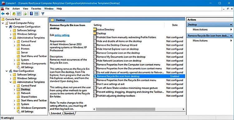 hide recycle bin in group policy