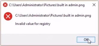 invalid value for registry