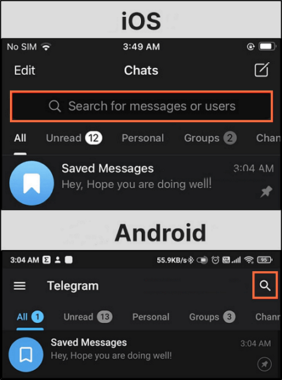 telegram suchen auf ios und android