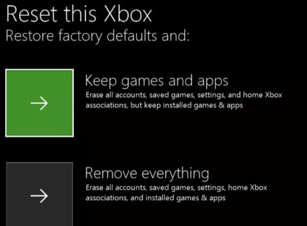 reset xbox but keep games and apps