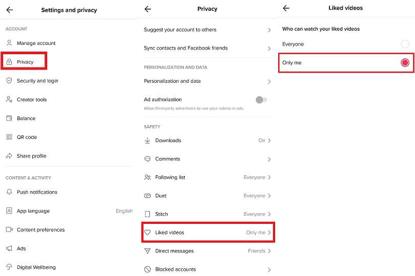 liked video privacy tiktok
