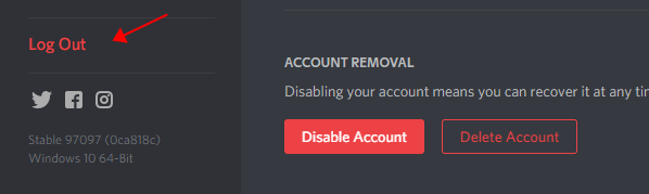 Log out Discord