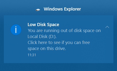 low disk space