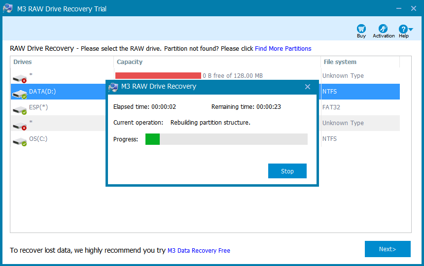 m3 raw drive recovery scan