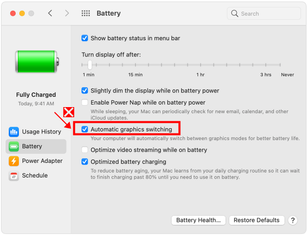 disable Mac screen automatic graphics switching