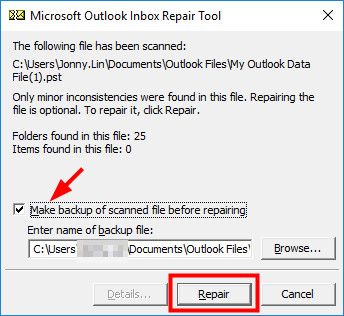 Microsoft Outlook inbox repair tool 2