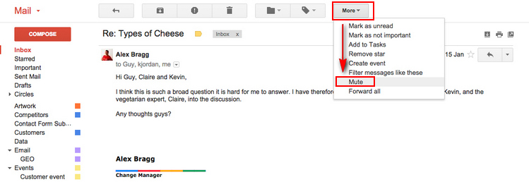 Mute message in Gmail