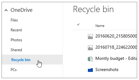 onedrive recycle bin restore all items