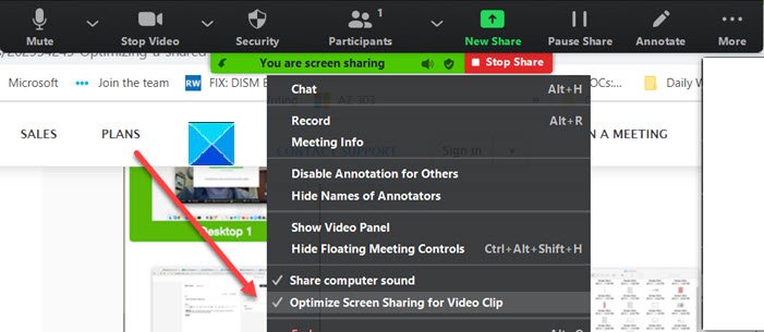 optimize screen sharing
