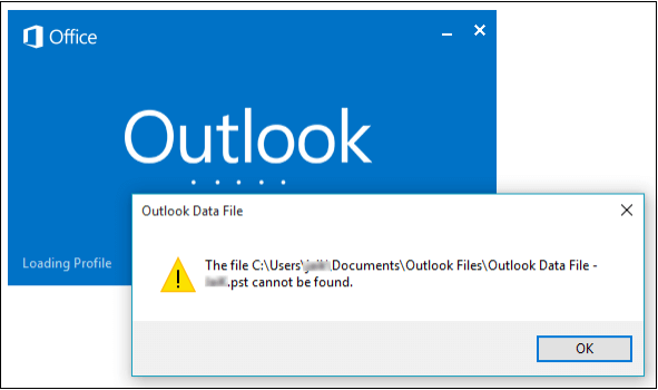 outlook data file cannot be found