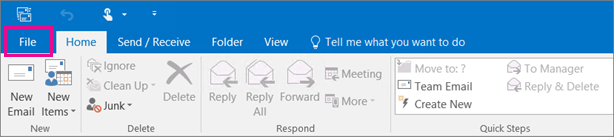 outlook file menu