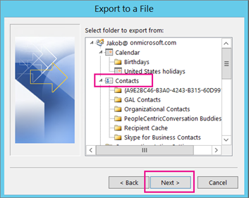 outlook-select-exported-contact