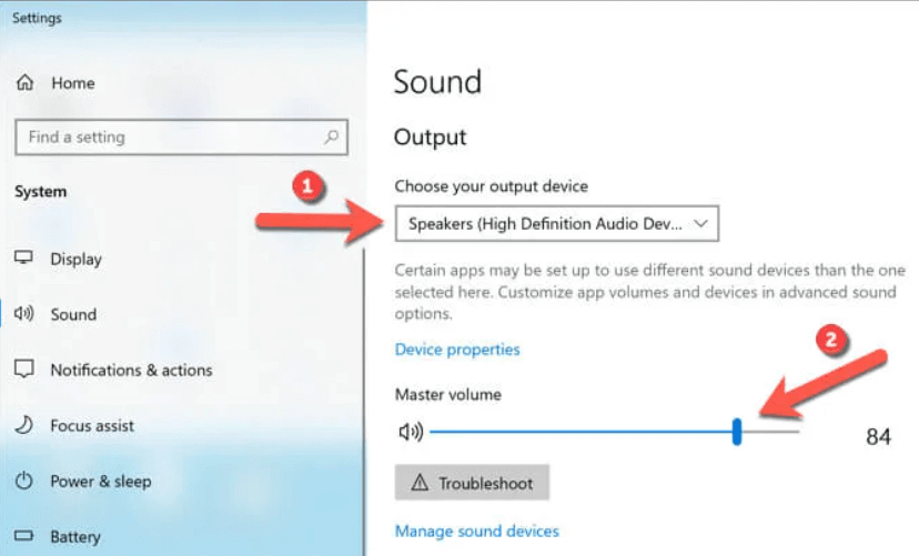 sound output settings