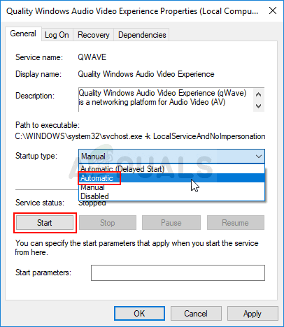 change quality Windows audio video startup type to Automatic