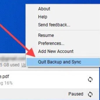 quit backup and sync