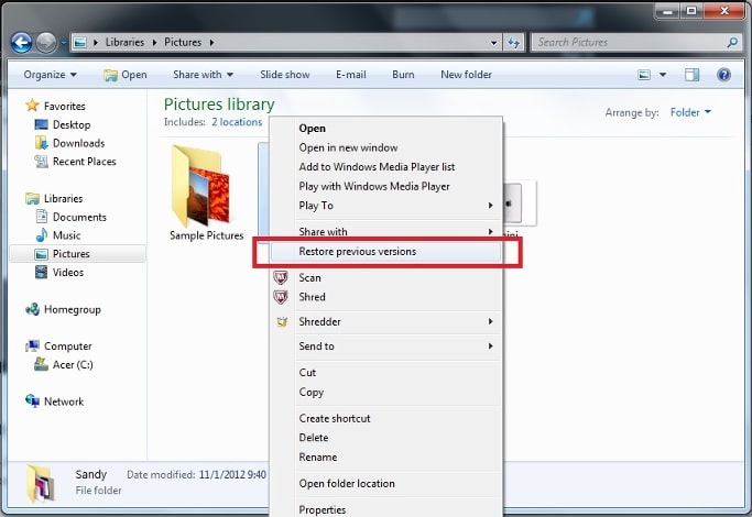 recover deleted photos from file history