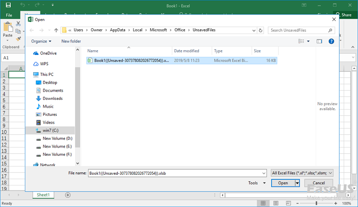 recover excel from temporary file