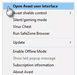 open avast user interface