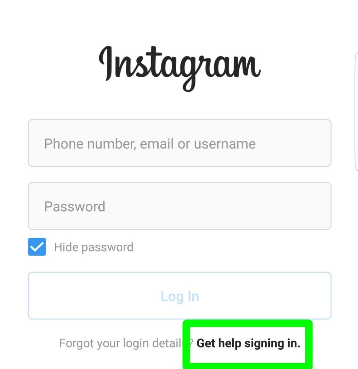 recover instagram account through request support