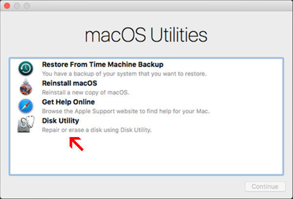 Select Disk Utility in Mac Recovery Mode
