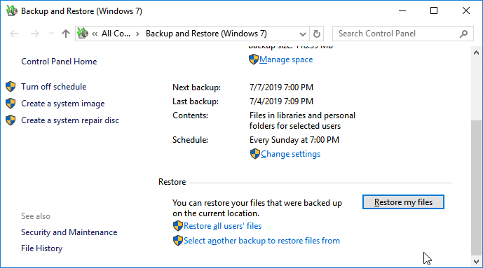 recover permanently deleted files windows 10 - restore files from windows backup