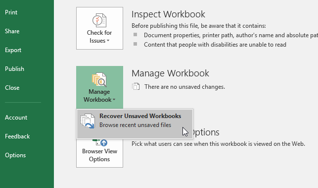 recover unsaved workbooks excel