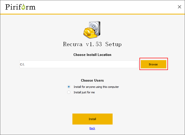customize the install location of recuva step 3