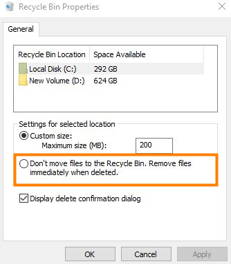 recycle bin settings