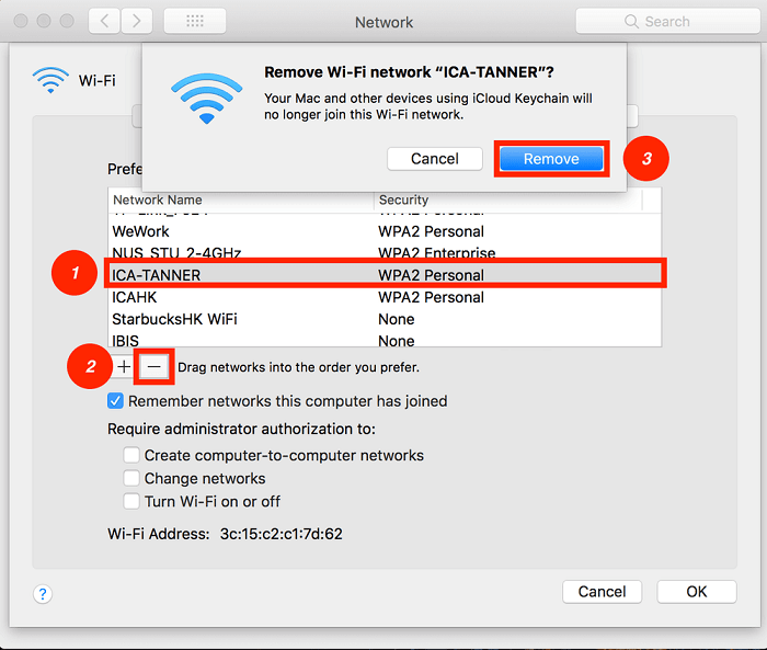 remove wifi network mac