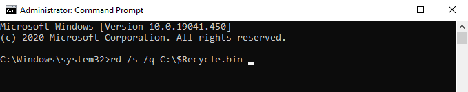 reset recycle bin using command prompt