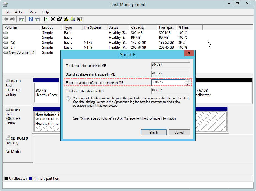 resize partition Disk Management