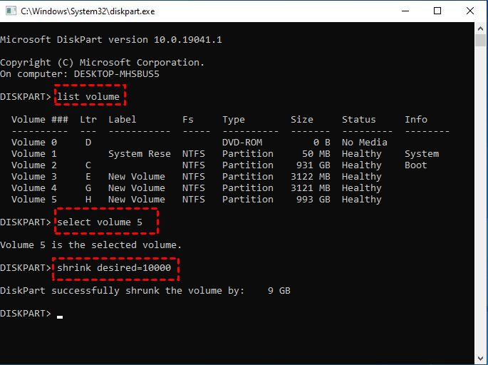 resize partition by Diskpart