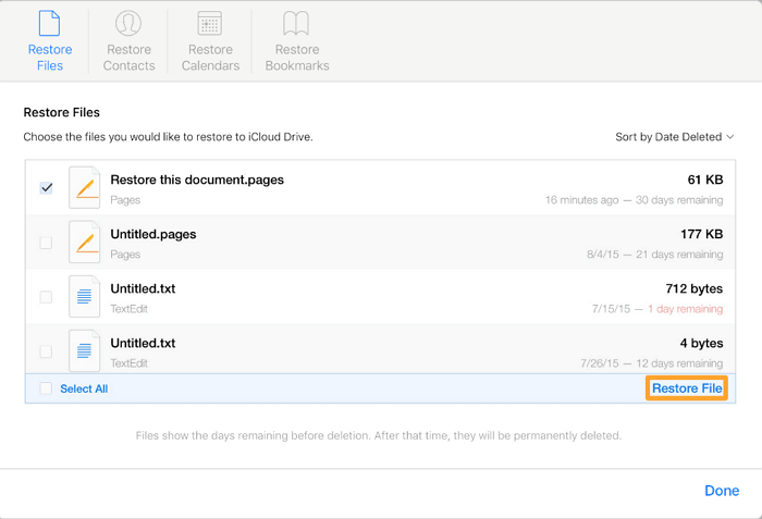 restore files from icloud