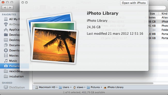 restore iPhoto Library from Time Machine backup