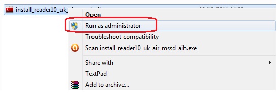 run Adobe Reader as Administrator