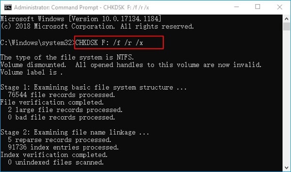 how to run chkdsk command to fix corrupted files