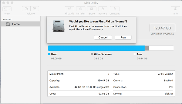 run First Aid with Disk Utility