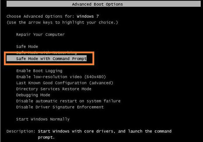 safe mode with command prompt