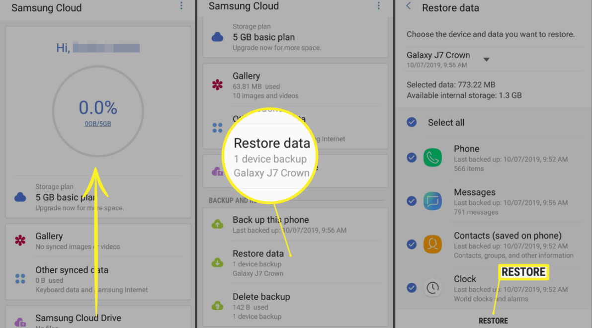recover data from Samsung cloud