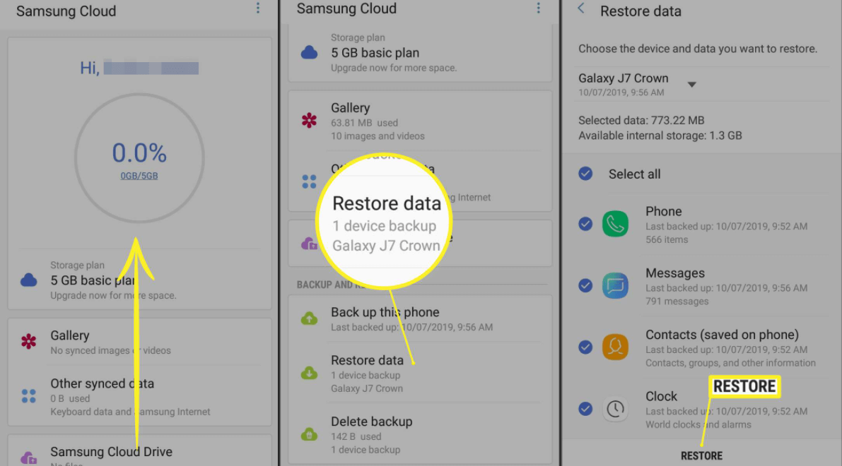 samsung cloud restore data