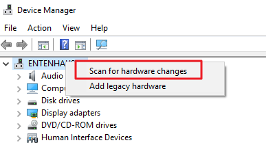 scan fro hardware changes