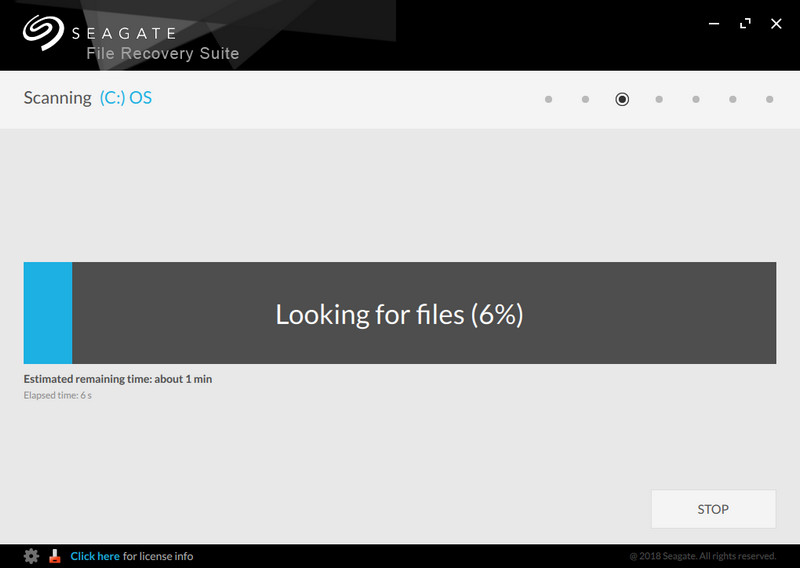 Seagate File Recovery Suite scanning files