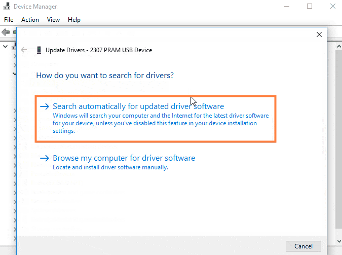 search automatically for updated driver software