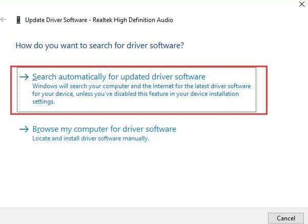 search automatically for updated driver