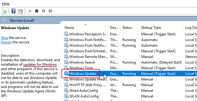 select windows update service