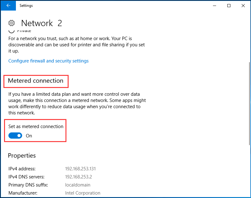 set metered connection