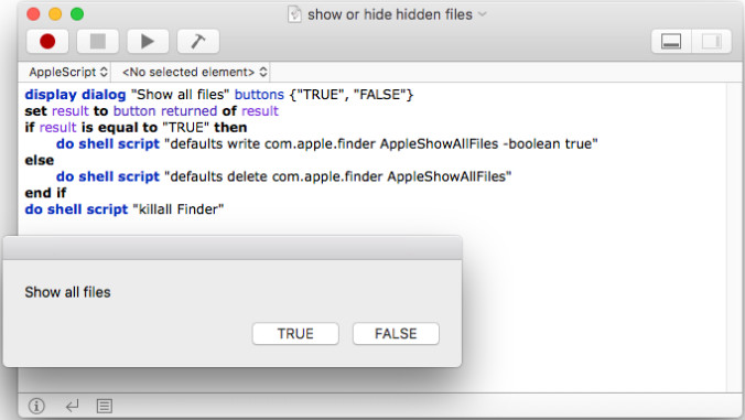 Show hidden files on Mac with Applescript