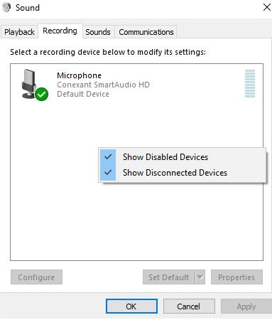 show disable devices recording
